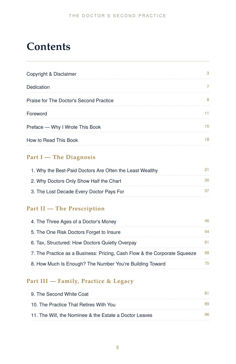 Contents page of The Doctor's Second Practice